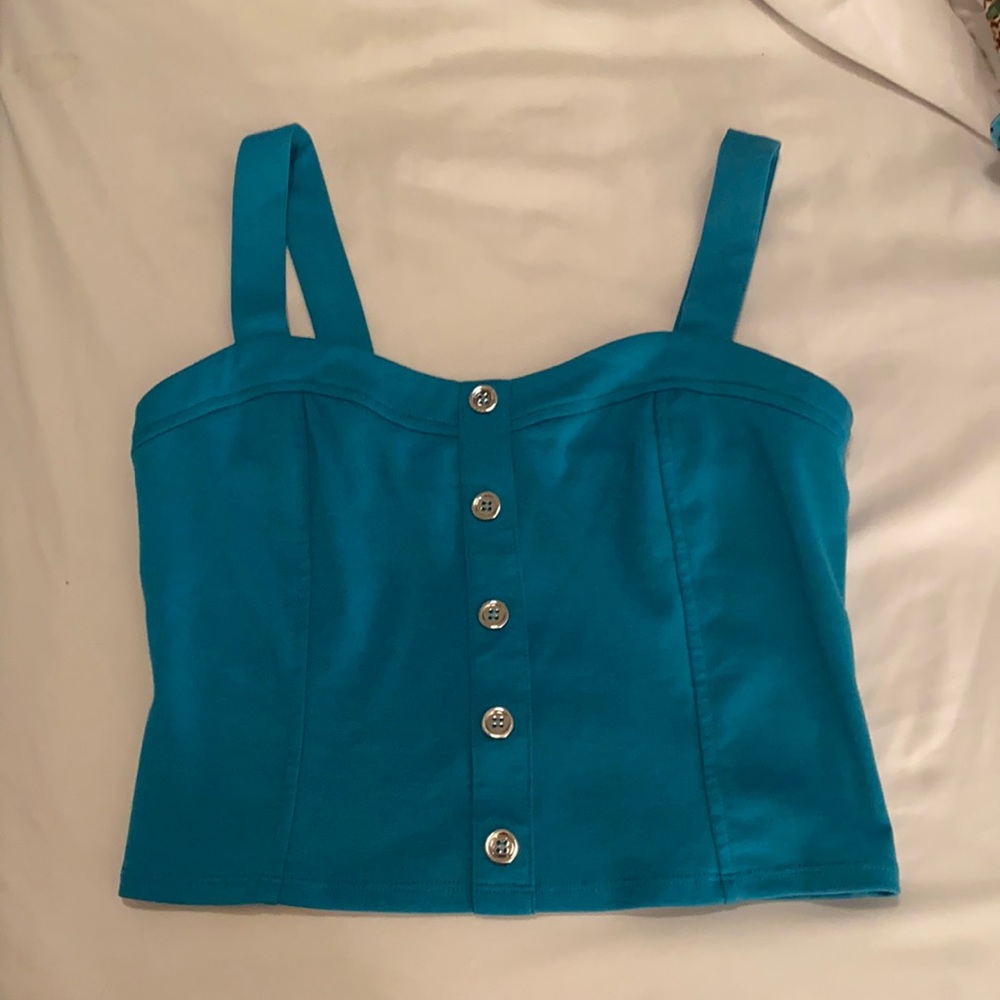 Blue Button Crop Top